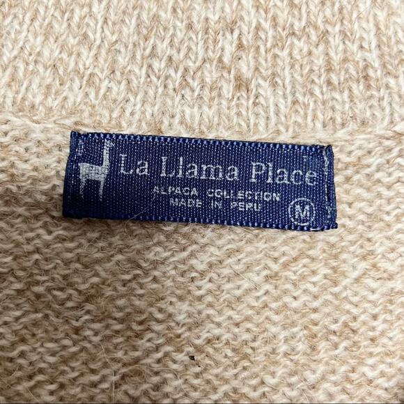 LA LLAMA PLACE / tan oatmeal alpaca v-neck sweater / M - Picture 5 of 6